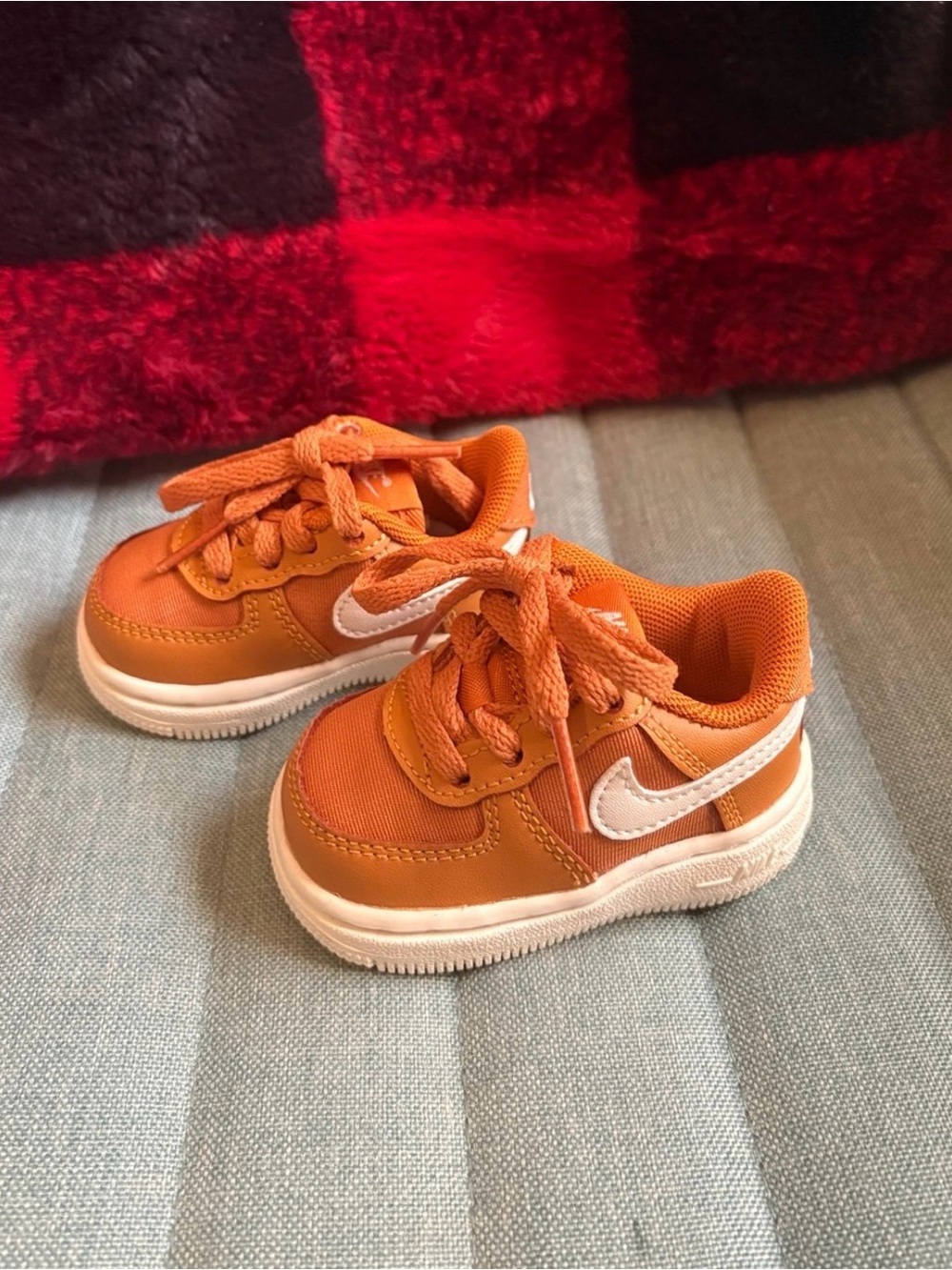 Baby Orange Athletic Sneakers with White Swoosh